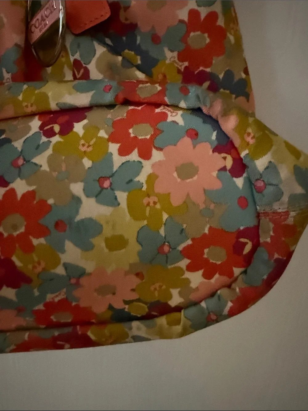 Coach Floral Print Tote in Multi Colors with Tan Trim